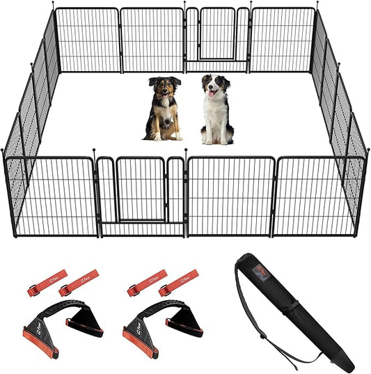 FXW Instant Unleashed Dog Playpen, Portable Pet Fence for Outdoor, RV Trips, and Camping, 32 inch, 16 Panels for Small and Medium Dogs with Easy-Carry Straps (2 Pack) and Stake Bag│Patented