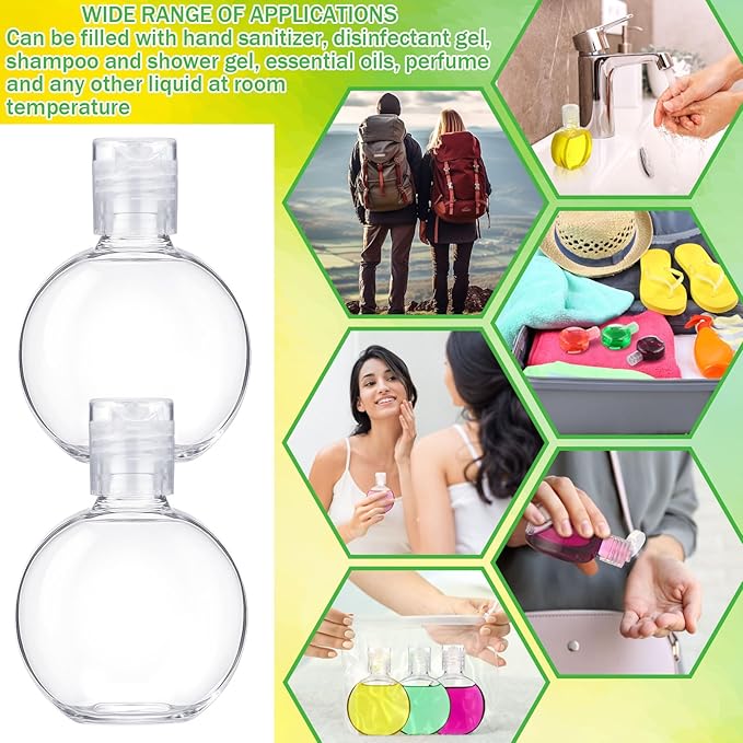 30 Pcs 1 oz Round Sanitizer Bottle Circle Plastic Mini Clear Empty Hand Sanitizer Bottles with Foldable Funnels Portable Reusable Containers for Business Trip Outdoor Camping Shampoo Liquid