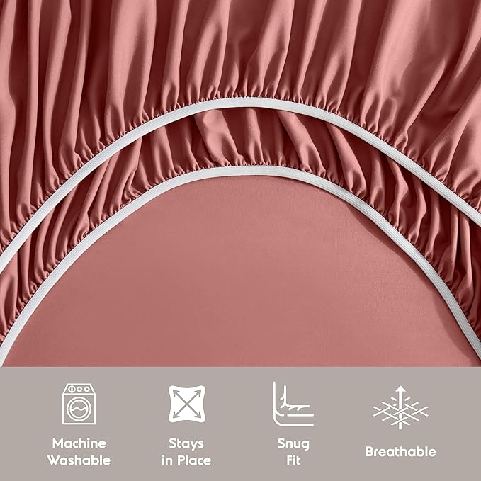 Nestl Twin Sheet Set - 1800 Ultra-Soft Microfiber Twin Bed Sheets - Double Brushed - Deep Pockets - Easy Fit - Extra Soft - 3 Piece Set - Bedding Sheets & Pillowcases (Twin, Pink Clay)