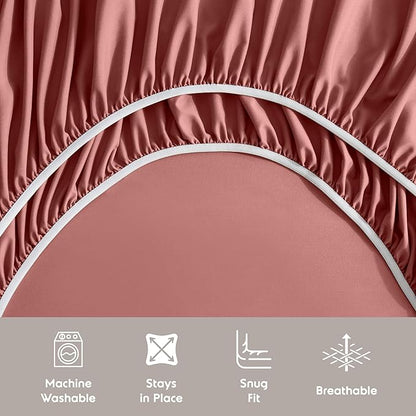 Nestl Split King Sheet Set - 1800 Ultra-Soft Microfiber Bed Sheets - Double Brushed - Deep Pockets - Easy Fit - 5 Piece Set - Bed Sheets & Pillowcases (Split King, Pink Clay)