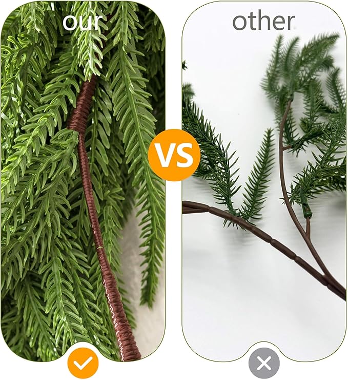 9ft 1pcs Christmas Norfolk Pine Garlands Dense Realistic Artificial Faux Greenery Garland Winter Christmas Garland for Fireplace, Wall, Window, Indoor Outdoor Xmas Decor