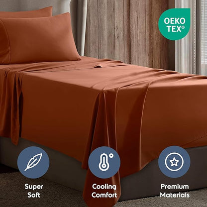 Nestl Twin Sheet Set - 1800 Ultra-Soft Microfiber Twin Bed Sheets - Double Brushed - Deep Pockets - Easy Fit - Extra Soft - 3 Piece Set - Bedding Sheets & Pillowcases (Twin, Rust)