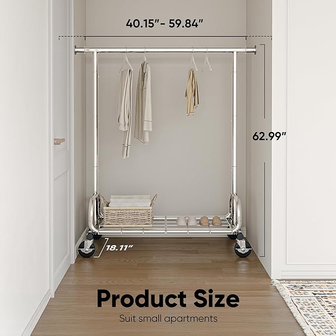 HOKEEPER Clothes Rack Clothing Racks for Hanging Clothes, Portable Clothes Rack with Lockable Wheels, Commercial Heavy Duty Garment Rack for Bedroom, Living Room, Laundry, Balcony