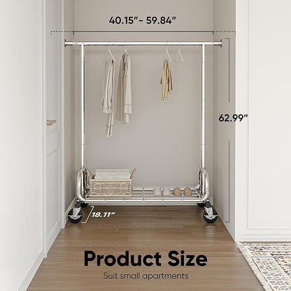 HOKEEPER Clothes Rack Clothing Racks for Hanging Clothes, Portable Clothes Rack with Lockable Wheels, Commercial Heavy Duty Garment Rack for Bedroom, Living Room, Laundry, Balcony