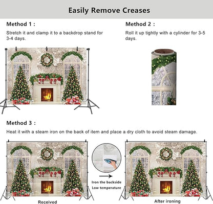 YongFoto Christmas Fireplace Backdrop 10x8ft Room Christmas Trees Red Socks Vintage Wall Photography Background New Year Xmas Eve Family Winter Holiday Party Banner Photoshoot Wallpaper Photo Booth