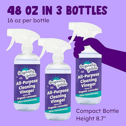 Originally Yellow Lavender Vinegar All Purpose Cleaning Spray | Cleaning Vinegar For home | Bathroom, & Kitchen | Plant-Derived All Purpose Cleaner Spray | distilled vinegar for cleaning | 3 Pack