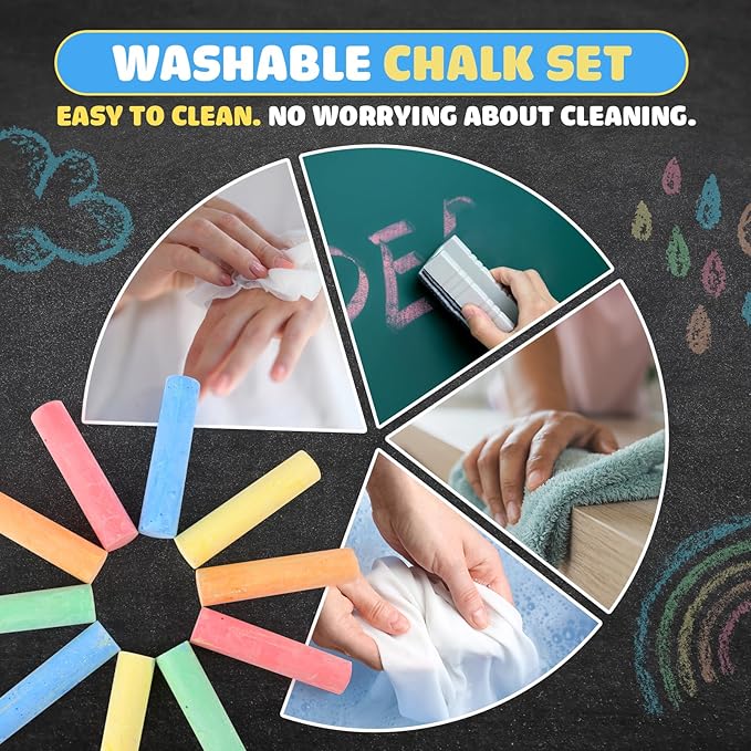 240PCS Washable Sidewalk Chalks Kids: 48 Packs in 5 Colors Sidewalk Chalk, Jumbo Chalk Set, Non-Toxic Dustless Colored Giant Box Chalkboard Chalk for Toddlers Outdoor Art, Classroom, Party Favors