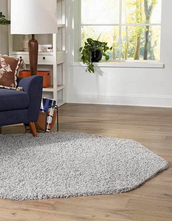 Unique Loom Solid Shag Collection Area Rug (8' Octagon, Cloud Gray)