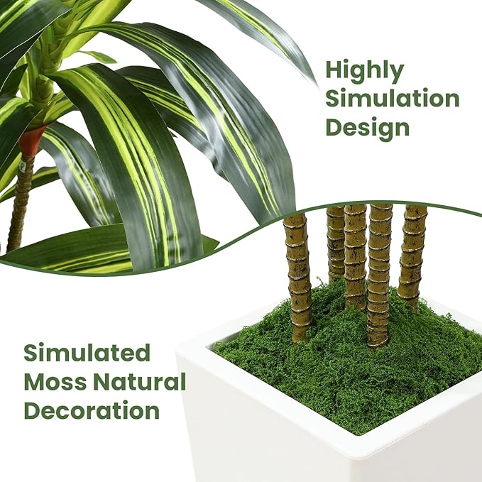 Artificial Dracaena Fake Tree 5FT, White High Pot Artificial Plants Indoor&Outdoor, Fake Plants for Office/Home/Living Room Potted Decoration, 5ft