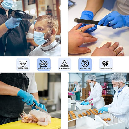 Safe Health NITRO-V Nitrile-Vinyl Synthetic Exam Disposable Gloves, Latex Free, Powder Free, Blue, Box of 100, Large, Medical Grade, Clinic, Nursing, Food, Hair Salon, Cleaning, Housework