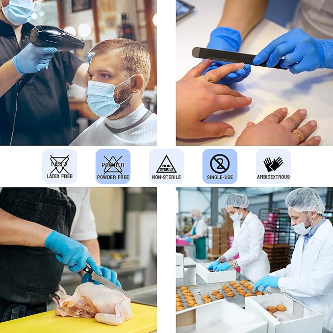 Safe Health NITRO-V Nitrile-Vinyl Synthetic Exam Disposable Gloves, Latex Free, Powder Free, Blue, Case of 1000, Medium, Medical Grade, Clinic, Nursing, Food, Hair Salon, Cleaning, Housework