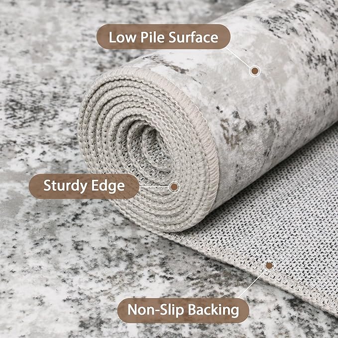 GENIMO Washable Area Rugs for Living Room, 10x14 Modern Non Slip Rugs, Low Pile Lightweight Soft Print Rug for Bedroom, Dining Room, Home Office, Grey