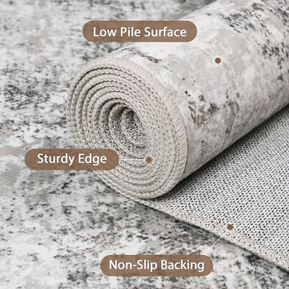 GENIMO Washable Area Rugs for Living Room, 10x14 Modern Non Slip Rugs, Low Pile Lightweight Soft Print Rug for Bedroom, Dining Room, Home Office, Grey
