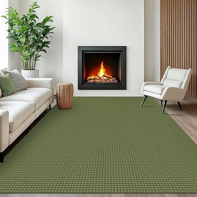 EARTHALL Woven Area Rugs 6x9 Ft Washable Living Room Rugs Non Slip Rubber Backed Dining Room Rug Braided Bedroom Rugs Indoor Floor Carpet for Living Room, Bedroom, Dining Room, Green
