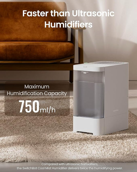 SwitchBot Evaporative Humidifier for Bedroom 4.5L, 750ml/h, No Mist, No White Dust, Tap Water Fillable, Top Fill, Washable Filter, for Baby, Nursery, Plants, Indoor, Work with Matter, HomeKit, Alexa
