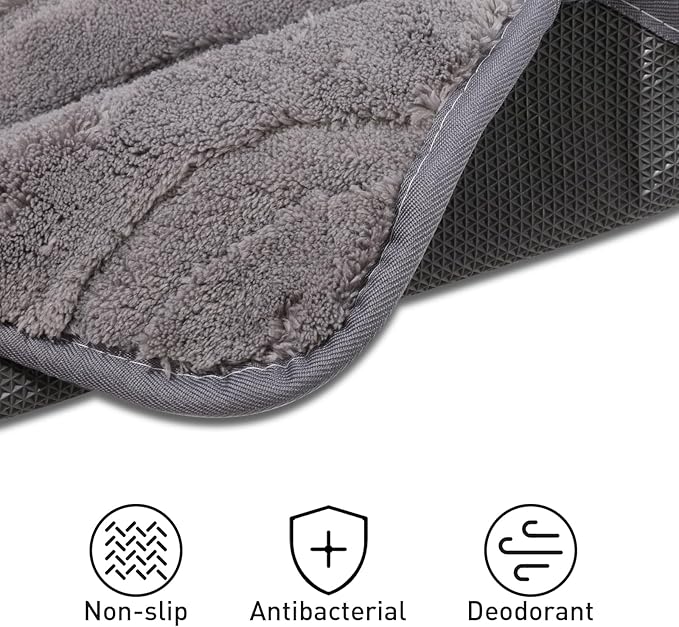 Bath Mats 36x24 Non-Slip Absorbent Bathroom Rug, Quick Dry Machine Washable Shower Tub Mat with Rubber Backing, Soft Floor Carpet for Bathroom Decor Wave Dark Grey