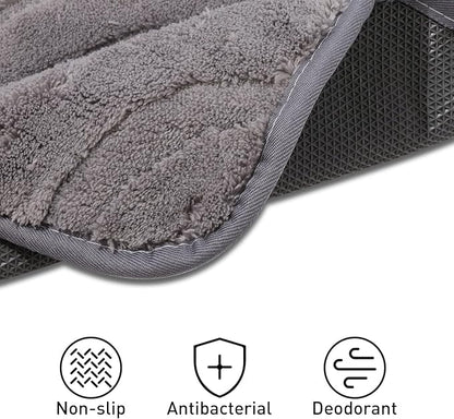 Bath Mats 36x24 Non-Slip Absorbent Bathroom Rug, Quick Dry Machine Washable Shower Tub Mat with Rubber Backing, Soft Floor Carpet for Bathroom Decor Wave Dark Grey