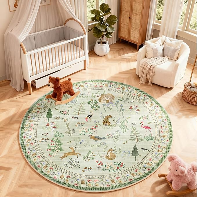 4x4 Round Bedroom Rug Washable: Living Room Rug Stain Resistant Non Slip Low Pile Small Carpet Rugs for Bedroom Kitchen Entryway Living Room Bedside Office Dorm Kids Room Entrance Indoor