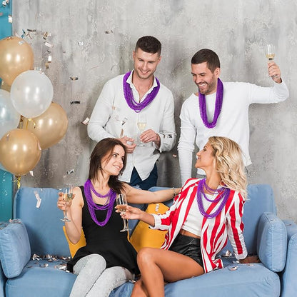 YAXINRUI 144 PCS Purple Bead Necklace, Purple Mardi Gras Beads, Halloween Beads Necklaces, 33 Inch Round Beaded Necklace Costume Necklace for Mardi Gras Christmas Halloween Party Favors