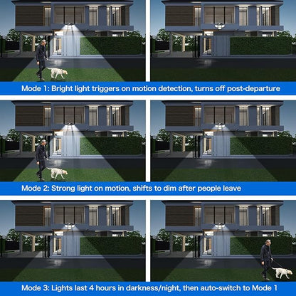 3000LM Solar Outdoor Lights - 2Packs 188 LED Security Lights with Remote Control, 4 Heads Motion Sensor Lights, IP65 Waterproof 270° Wide Angle Flood Wall Lights for Home Darkroom Backyard