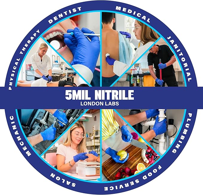 NITRILE 4 Mil Thick Gloves Disposableatex-Free & Powder-Free (100 Count, Medium, Blue)