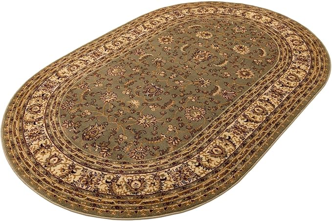 Rugs.com Aditi Collection Rug – 5x8 Oval Green Medium-Pile Rug Perfect for Living Rooms, Large Dining Rooms, Open Floorplans
