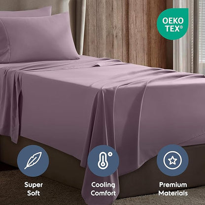 Nestl Twin Sheet Set - 1800 Ultra-Soft Microfiber Twin Bed Sheets - Double Brushed - Deep Pockets - Easy Fit - Extra Soft - 3 Piece Set - Bedding Sheets & Pillowcases (Twin, Dusty Purple)
