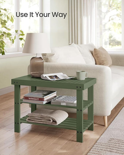 SONGMICS Shoe Rack Bench, 3-Tier Bamboo Shoe Storage Organizer, Entryway Bench, Holds Up to 286 lb, 11.3 x 27.6 x 17.8 Inches, for Entryway Bathroom Bedroom, Forest Green ULBS004C01