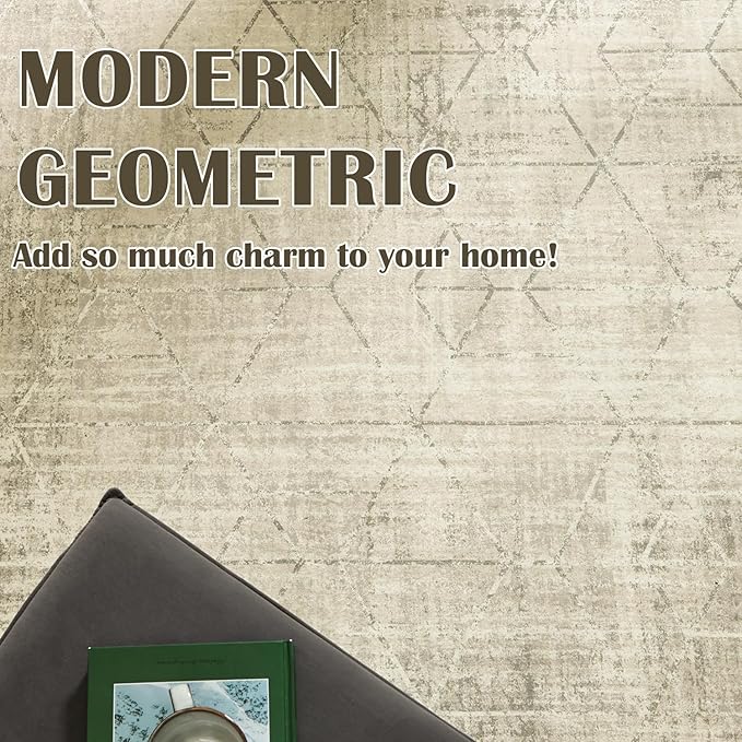 jinchan Moroccan Runner Rug 2x7 - Kitchen Machine Washable Runner Rug Modern Geometric Soft Low-Pile Lightweight Non-Slip Carpet for Entryway Hallway Laundry Room Bedroom Farmhouse (2x7ft, Taupe)
