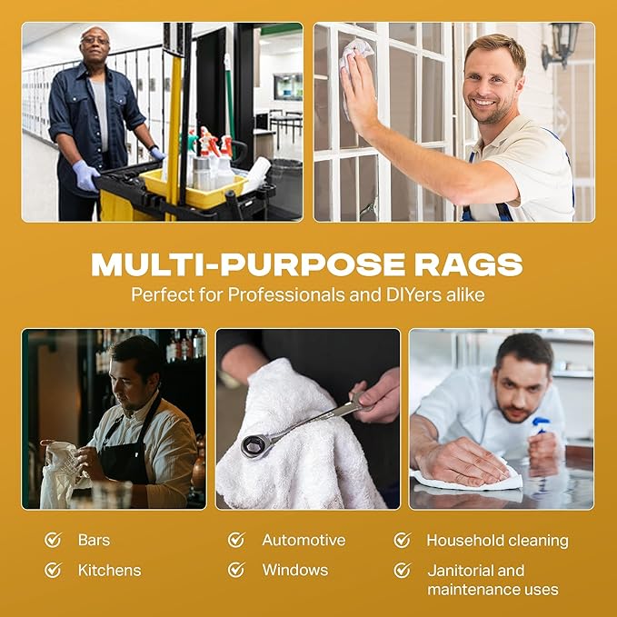 Angel-in-Armor White Terry Cloth Rags (12” x 12”) – 20Ib Bulk Box of 100% Cotton Cleaning Rags (240 Units) – Reclaimed Towels for Plumbers, Shop Use, Janitorial, and Commercial Cleaning