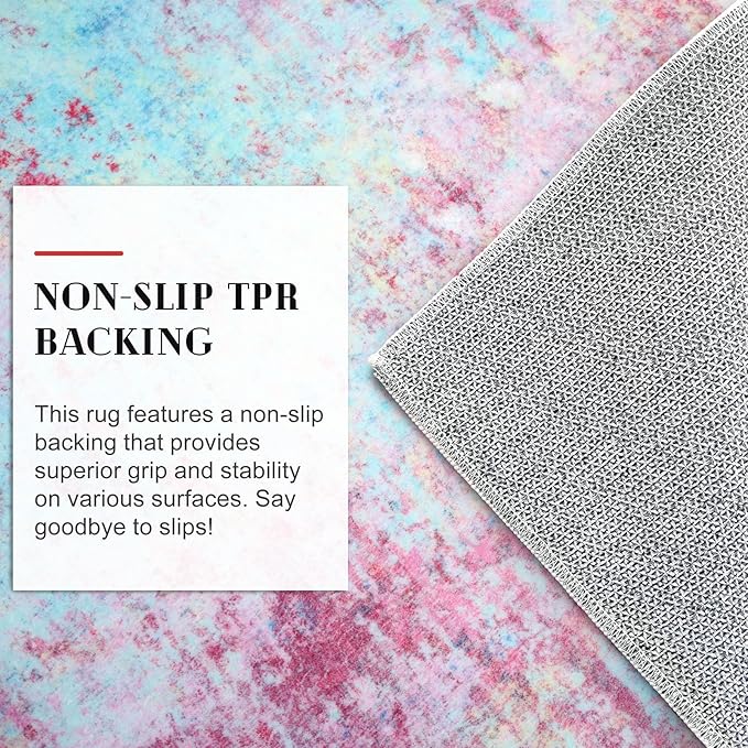 Modern Abstract 3x5 Girls Room Rug, Machine Washable Blush Pink Sky Blue Entryway Rug, Thin Kitchen Mat Non-Slip, Print Faux Wool Soft Floor Carpet for Girl Women's Bedroom Bedside