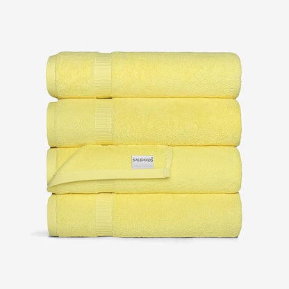 SALBAKOS 100% Turkish Cotton Bath Towel Set of 4 27x54 inch | Heirloom Quality | Hotel & Spa Collection | Soft, Super Absorbent, Long Lasting Bath Towels | Made in Turkey (Yellow, 4 Bath Towels)