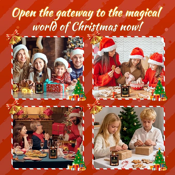 Holiday Candle Set, Scented Candle for Home, 4 Pack Soy Candles for Home Scented, Valentine's Day Candle Gifts for Women Men, Scents of Christmas Tree/Cookies/Spices/Candy Cane