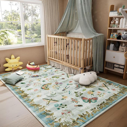 Machine Washable Rug for Living Room: 5x7 Area Rugs Vintage Rug Stain Resistant Non Slip Low Pile Soft Lightweight Carpets Rugs for Bedroom Kitchen Dining Room Nursery Kids Room Farmhouse Indoor