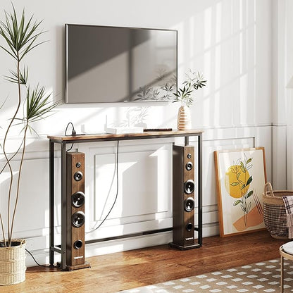 VERMESS Sofa Table with Power Outlets for Entryway, 39 inch Long Behind Couch Table with Metal Frame and 6.5’ Extension Cord for Hallway, Foyer, Living Room, Rustic Brown