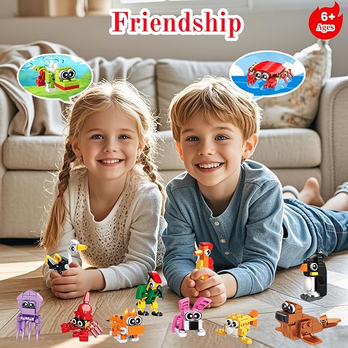 34 Packs Party Favors for Kids, Ocean Animal Building Blocks for Goodie Bags Stuffers Classroom Prizes, Valentines Day Birthday Gifts for Boys Girls Ages 6+