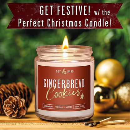Gingerbread Candle, Christmas Candles Scented ? ?Gingerbread Cookies? Soy Candle, w/Gingerbread, Cinnamon & Vanilla - Infused with Essential Oils I 9oz, 50Hr, Made in USA