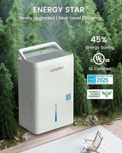 Waykar 150 Pint 2025 Energy Star Dehumidifier with Pump for Large Rooms up to 7,000 Sq. Ft. for Home, Basement, Commercial, Industrial, with Drain Hose & Tank, Auto Defrost, Smart Auto Comfort Mode