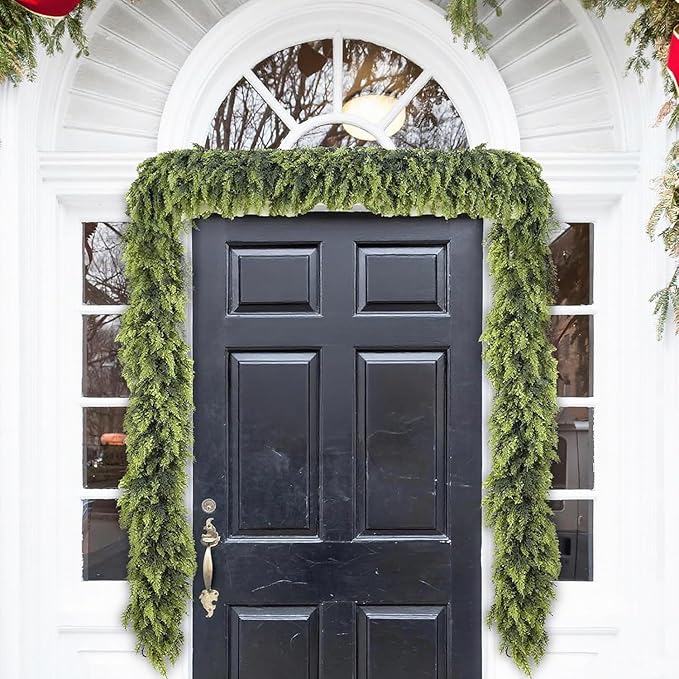 9FT Lifelike Cedar Christmas Garland,Artificial Realistic Faux Green Cedar Pine Garland,Thick and Lush,Soft Bendable, for Home Fireplace Indoor/Outdoor Christmas Holiday Party Decorations