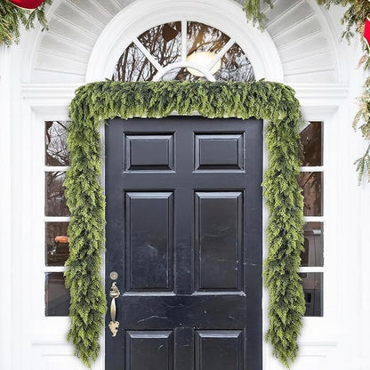 9FT Lifelike Cedar Christmas Garland,Artificial Realistic Faux Green Cedar Pine Garland,Thick and Lush,Soft Bendable, for Home Fireplace Indoor/Outdoor Christmas Holiday Party Decorations
