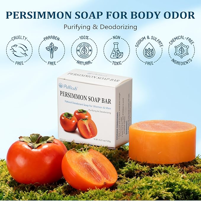 120g Persimmon Soap for Old People Smell, Natural Persimmon Extract Deodorant Body Wash Soap for Men & Women, Gentle Body Odor Control & Eliminator, All Skin Types