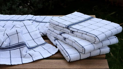 AMOUR INFINI Terry Cotton Kitchen Towels 4-Pack - Large 18 x 28 Inch, Absorbent & Soft Dish Towel with Hanging Loop, Washable Ideal for Cleaning, Drying (Blue)