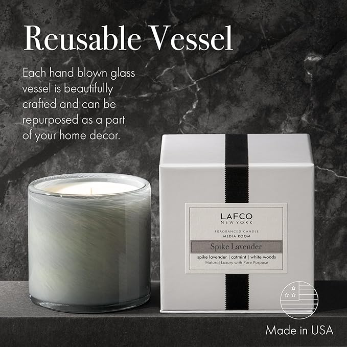 LAFCO New York Signature Candle, Spike Lavender - 15.5 oz - 90-Hour Burn Time - Reusable, Hand Blown Glass Vessel - Made in The USA