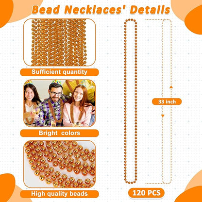 Beaded Necklace, 120 PCS Mardi Gras Accessories, 33" Orange Mardi Gras Beads, Costume Bead Necklace, Party Parade Throws Bulk for Xmas Pirate Birthday Halloween Party Supplies