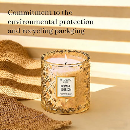 Chloefu LAN Jasmine Blossom Scented Candle, Luxury Soy Candles, 55 Hours Slow Burning, Non Toxic, Gift-Ready for Hosts & Gatherings, Farmhouses Home Decor, Long Lasting for Bath & Office, 8.1oz