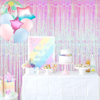 GOER 3.2 ft x 9.8 ft Metallic Tinsel Foil Fringe Curtains Party Photo Backdrop Party Streamers for Birthday,Graduation,New Year Eve Decorations Wedding Decor (Iridescent,5 pcs)