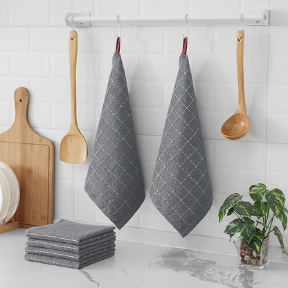 Homaxy 100% Cotton Terry Kitchen Dish Cloths, Ultra Soft and Absorbent Dish Towels for Kitchen, Suitable for Drying and Washing Dishes, 6 Pack, 12 x 12 Inches, Grey