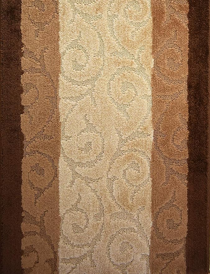 Custom Cut Hallway Runner Rug, Slip Resistant, 31 Inch Wide X Your Choice of Length, Scroll Brown, 31 Inch X 26 feet
