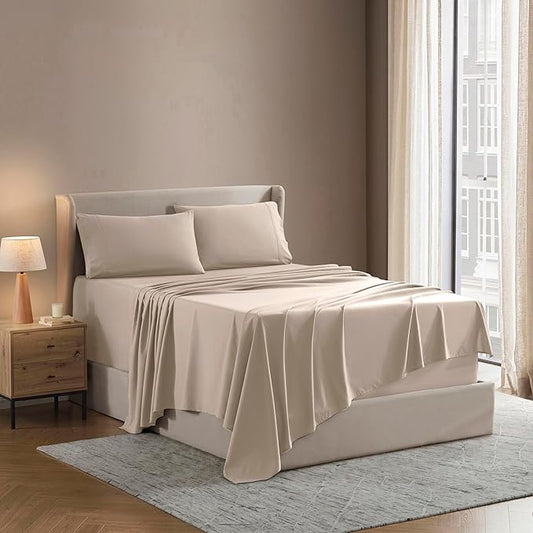 Nestl RV Short Queen Sheet Set - 4 Piece Bed Sheets for RV Short Queen Size Bed, Deep Pocket, Hotel Luxury, Extra Soft, Breathable and Cooling, Beige Cream RV Short Queen Size Sheets