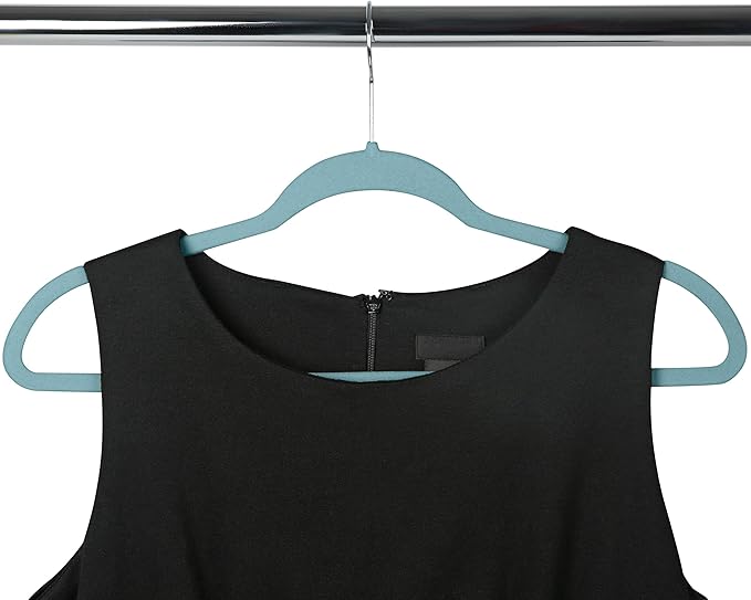Simplify 10 Super Slim Velvet Huggable Hangers in Dusty Blue